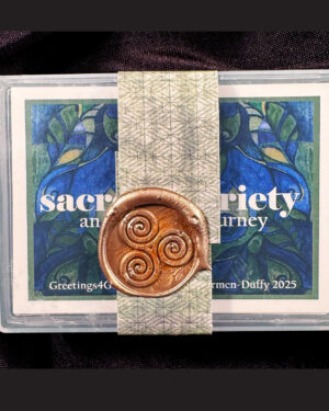 An oracle deck "Sacred Sobriety" a blue and green deck with a wrapper and wax seal to close it