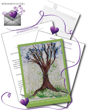 a mock up of the letter, prompts, and the print for April. It has a print of a tree on it.